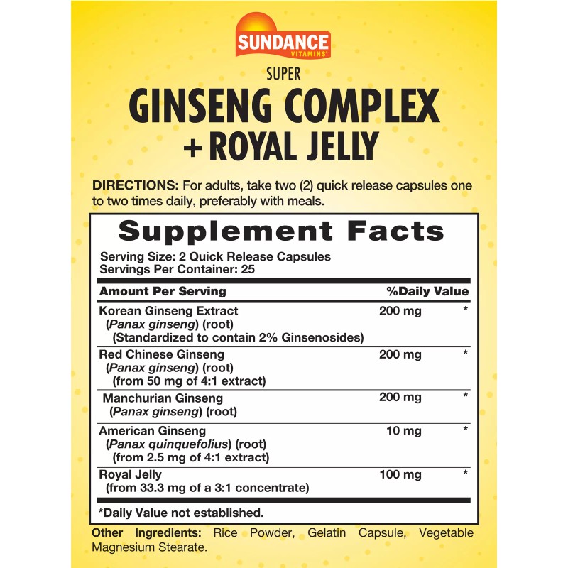Sundance Ginseng Complex with Royal Jelly | 50 Count |