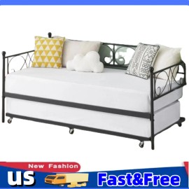 GAOMON Stylish Black Metal Twin Day Bed with Pull-Out Trundle  Perfect for Small Spaces