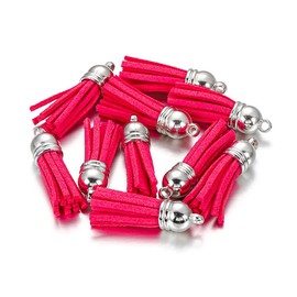 MSCFTFB 100 Pieces 1.5inch Mini Tassels Faux Suede Mala Tassel Kit for Earring Necklace Jewelry Making Garland Keychain Dreamcatcher Charms DIY Crafts (Rose)