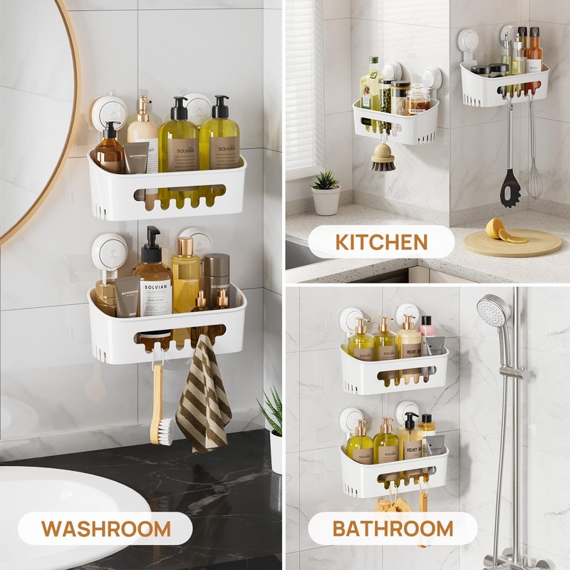 LEVERLOC Shower Caddy Suction Cup 2 Pack, Shower Organizer Removable