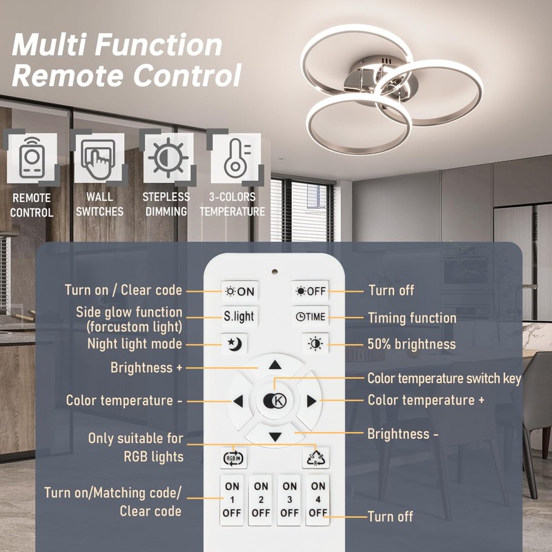 Led Ceiling Light Fixtures, Dimmable Modern Led Ceiling Light with