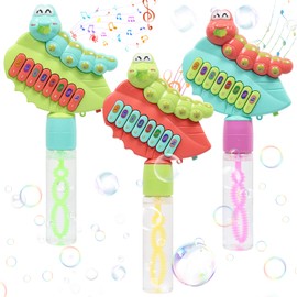 Children's Soap Bubbles Pack of 3 Caterpillar Mini Soap Bubbles Stick, Portable Electronic Piano Soap Bubble Wand with 8 Tones, Can be Used for Summer Entertainment, Outdoor Parties, Birthdays