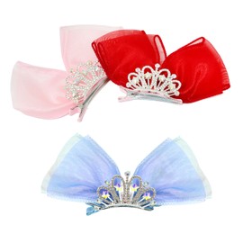 yueton 3PCS Big Cute Ribbon Bow Hair Clips Princess Hairpins Sparkling Alloy Rhinestones Alligator Hair Clips Crown Hair Bows Hair Styling Accessories