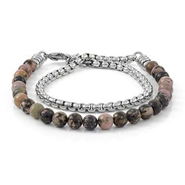 10:10 Double Wrap Bracelet Made of Hypoallergenic Stainless Steel, Natural Stone Diameter 6 mm, Venetian Chain Made in Italy, Stainless Steel