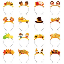 Blosssound 16 Pcs Fall Headbands Fall Party Favor Gift Autumn Paper Head Bopper Pumpkin Maple Leaf Squirrel Pine Cones Headwear Thanksgiving Party Costume Accessories Photo Prop Decoration Supplies