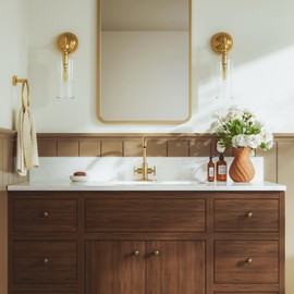 Phiestina Brushed Gold Bathroom Sink Faucet, 4 Inch Single Hole or 3 Hole Centerset Vanity Faucet, with Swivel 360 Degree Spout, Pop Up Drain and Water Supply Line, SGF0310-BG