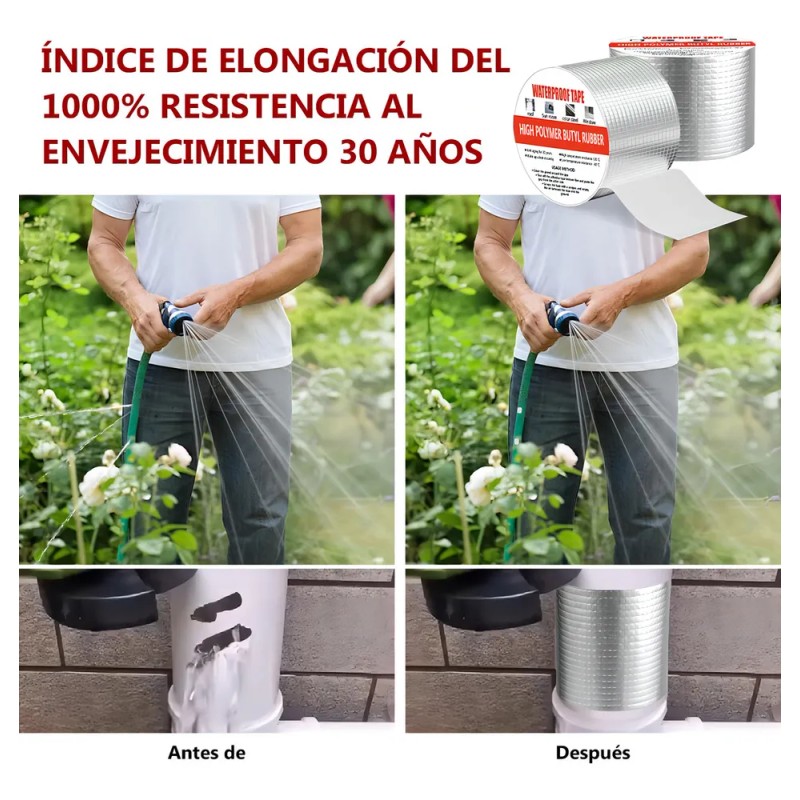 Cinta Impermeable Butilo Glowlin 10m x 10cm Tapa Goteras Plata