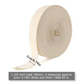 Cotton Twill Tape, 20mm 50M Bias Binding Bunting Twill Tape for Sewing Herringbone Cotton Webbing Tapes Ribbon for Sewing Craft Beige