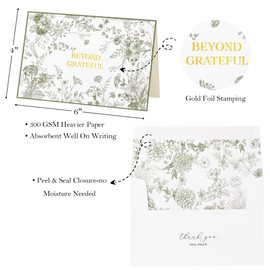 Crisky Beyond Grateful Thank You Cards with Envelopes Bulk, 50 Pack Green Floral Thank You Notes with Envelopes Set for Bridal Shower, Wedding Engagement, Baby Shower, Graduation, Birthday