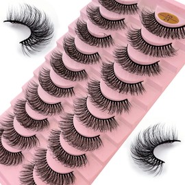 False Eyelashes, 10 Pairs, 7D False Eyelashes Set, Reusable Natural Eyelashes (7D24)