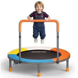 Premium 3FT Foldable Toddler Trampoline for Kids Ages 1-6, 36 Inch ASTM Certified Mini Trampoline with Adjustable Handle, 100 lbs Capacity, Quiet Elastic Bands, Safe for Indoor Outdoor Use