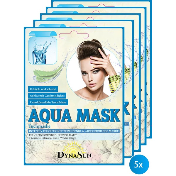 DynaSun Kit 5 x Hydra Aqua Mask BTS with Aloe Vera and Silver Hair Grass Extract Intensive Moisturising and Invigorating Mask Kpop for Normal and Combination Skin
