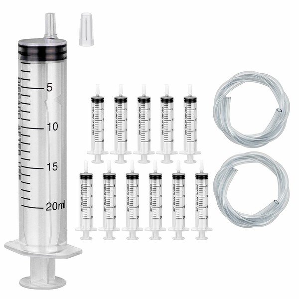 12PCS 20ML Plastic Sterile Syringe with Cap and Tubes 2*50cm