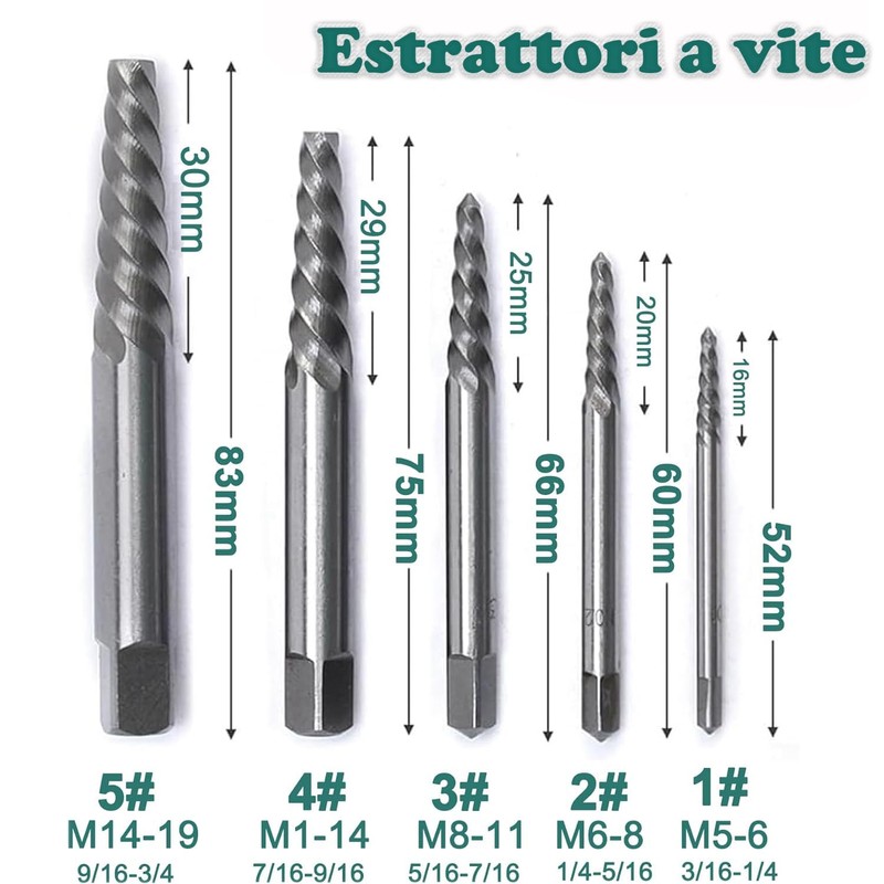 KEWAYO Set of 10 Screw Extractors and Left Hand Drill