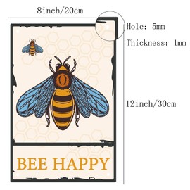 CREATCABIN Bee Happy Metal Tin Signs Retro Vintage Funny Wall Art Mural Hanging Iron Painting for Home Garden Bar Pub Kitchen Living Room Office Plaque 8x12inch