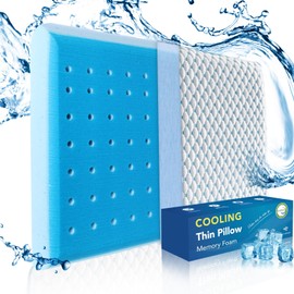 Iwacool Cooling Gel Flat Pillow for Stomach and Back Sleepers,MAX Cool++ for Side Back Stomach Sleepers, Ultra Thin Pillow with Washable Cover 2.75-inches Height