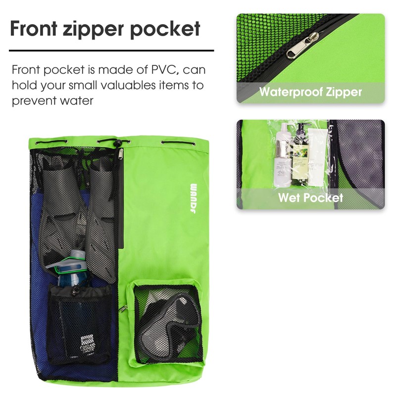 WANDF Swim Bag Mesh Drawstring Backpack with Wet Pocket Beach