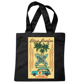 Reifen-Markt Tasche Umhängetasche WEST COST CALIFORNIA SURFEN BEACH SURFBRETT LONGBOARD WELLENREITEN WELLEN ANFÄNGER SHOP Einkaufstasche Schulbeutel Turnbeutel in Schwarz