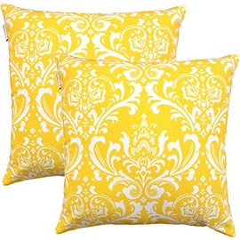 TreeWool (2 Pack Damask Accent Cushion Covers in Cotton Canvas (45 x 45 cm, Yellow)
