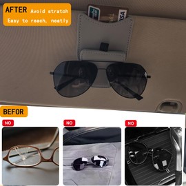 2 Pack Universal PU Leather Car Visor Sunglasses Holder Magnetic Clip for Eyeglasses and Cards One-Handed Access Organizer Fits Most of Car SUV Trucks Pickup Interior Accessories (Grey - 2pcs)