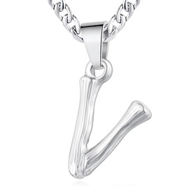 XIRUVE Men's Women's Stainless Steel Letter A to Z Pendant Initial Necklace with 4.5 mm Wide Curb Chain Length Adjustable, Stainless Steel, No Gemstone