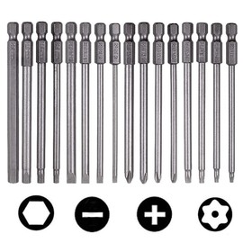 Mesee 16 Pieces 4 Inch Long Magnetic Screwdriver Bit Set, 1/4'' Hex Shank 4-in-1 Multiple Screwdriver Bits - Security Torx Bits/Hex Head Allen Wrench/Cross Phillips Bits/Flat Head Slotted Tip