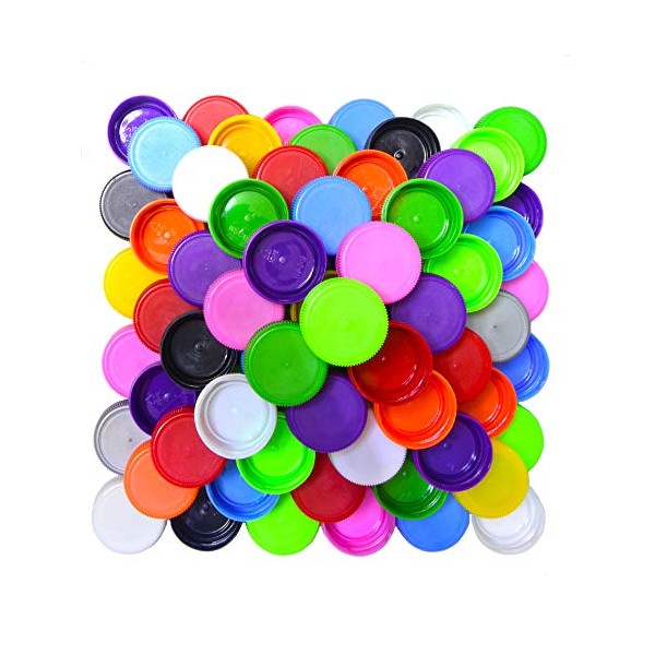 Pack of 100 Mixed-Color Plastic Bottle Caps for Kids DIY