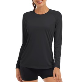 TACVASEN Black Women SPF Shirts Exercise Shirt Camping Sun Protection Pullover Tops Rash Guard Tee Shirts Black, XL