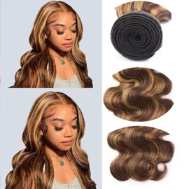 P4/27 Highlight Human Hair Bundles Body Wave Bundles Human Hair 24 26 28 Inch Body Wave Bundles Ombre Brown Double Weft Hair Extensions