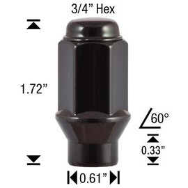 20 Black ET Conical Bulge Long Lug Nuts 1/2"-20 with Offset Washers 0.33" Shank 0.62" Dia 1.75" Length