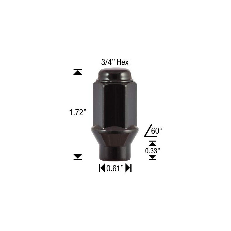 20 Black ET Conical Bulge Long Lug Nuts 1/2"-20 with