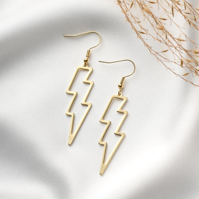 Lusofie Lightning Bolt Earrings Gold Lightning Earrings 80s Punk Flash