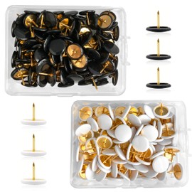 200 Pcs Drawing Pins, Round Head Push Pins Thumb Tacks for Pinboard Cork Board Notice Board Map (White+Black)