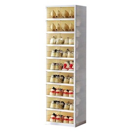 Tykacna Foldable Shoe Organizer Storage Box, Portable Extra Large Folding Shoe Rack for Closet, Shoe Storage Box with Magnetic Transparent Door and Wheels 9 Tiers 18 Grids.