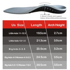 Xiaopihou Kids Arch Support Insoles for Shoes - Unisex, 30mm Arch Support Design, Heat and Friction Reducing Cover, Trim to Fit Size