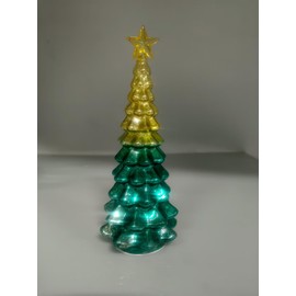 Tabletop Light Up Christmas Tree with Sparkling Glitter - Battery Operated Glass Christmas Tree for Christmas Holiday Decoration, Festive Decor Gift with Led Light