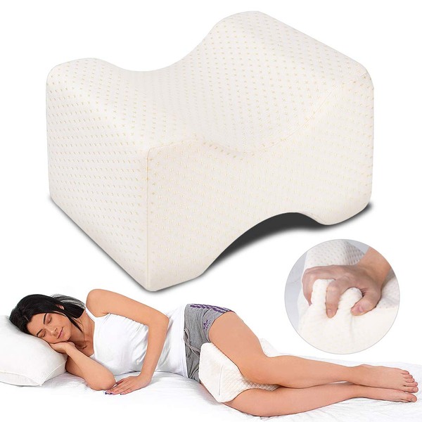 Dioxide Knee Pillow, Leg Pillow for Sleeping on Side, Memory Foam Pillow to Relieve Back, Knee, Hip and Joint Pain, Sciatica and Pregnancy Discomfort Support Pillows with Washable Cover (White)