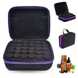Dyiouxin 30 Holes Essential Oils Storage, Essential Oils Storage Box, Waterproof, for Essential Oils, Carry Case, Portable EVA Essential Oil with Handle for 5 ml, 10 ml, 15 ml Bottles (Purple), purple
