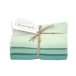 Solwang Cleaning Cloths, Set of 3, Knitted Cotton Wipes (Summer Green Combi)