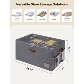 StorageWorks Shoe Organizer for Closet, Fits up to 24 Pairs, Shoe Cubby Storage Containers with Side Mesh Pocket and Clear Cover, Grey
