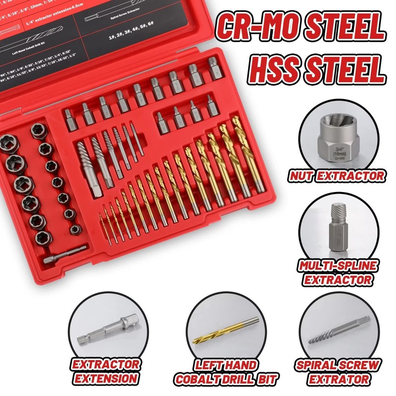 UYECOVE 53 Pcs Spiral Screw Extractor Bolt Extractor Set, 6542/4341