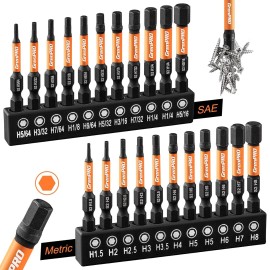 GRENPRO Allen Wrench Drill Bit Set 22pc Hex Set, Impact 2 22pcs(Metric&a