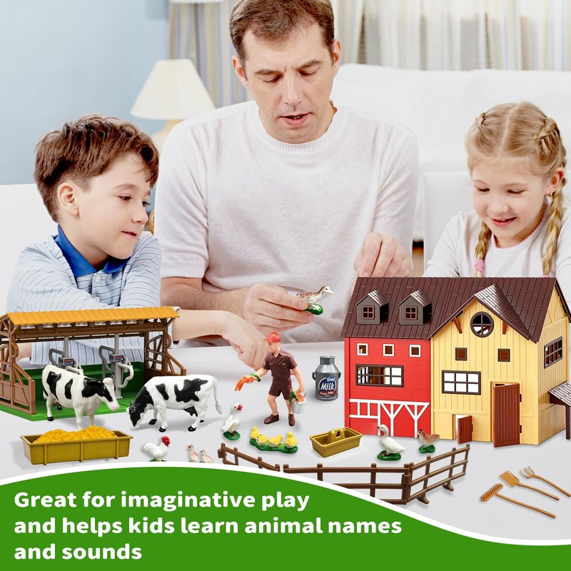 Tcvents Farm Toys Playset, Farm Tractor Animal Toys for Kids