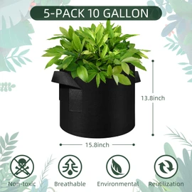 AkiiGer 5/10/12/20/30 paquete de bolsas de cultivo de 10 galones, macetas de tela no tejida gruesa resistentes con asas, bolsas de cultivo de plantas para verduras, flores, plantas y frutas, negro