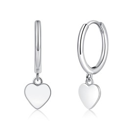 Deyanse Silver Hoop Earrings for Women, 925 Sterling Silver Dangle Huggie Earrings, Heart Pendant Drop Hoop Earrings, Hypoallergenic Sleeper Creole Earrings with Dangle, Jewellery Gifts for Girls