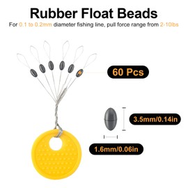 Realure 60 Pcs Rubbers Fishing Bobber Stopper 6 in 1 Fishing Floats Stops Small Black Oval Float Stops for Coarse Fishing Size S Fishing Beads 0.1 to 0.16mm Line Stops Fishiing and Sinker