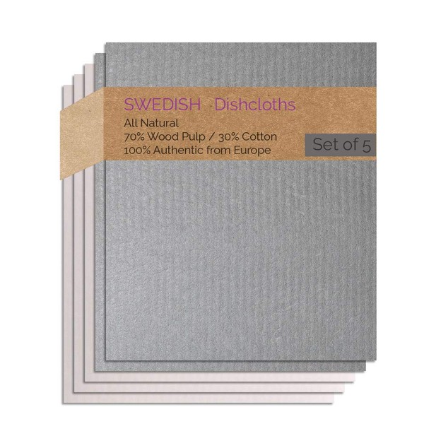 Paquete de 5 paños suecos (2 grises, 3 naturales) Combo