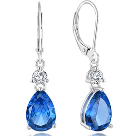 YL Blue Tanzanite Teardrop Pear Cut Earrings for Women, Solid 925 Sterling Silver 18K White Gold Plated Dangle Created Birthstone Leverback Jewelry Gifts