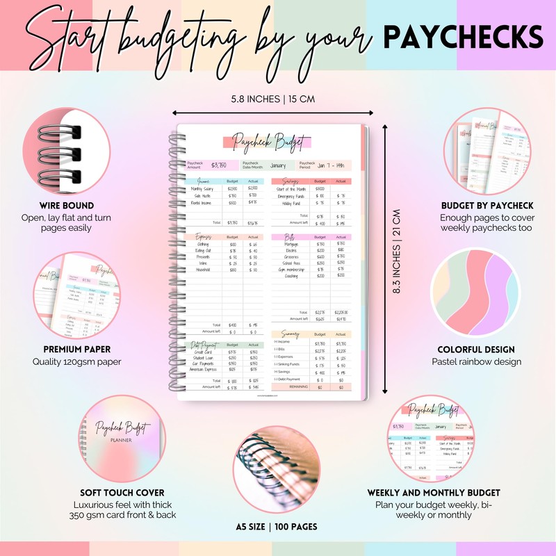 Paycheck Budget Planner - Undated Financial Organizer for Weekly, Bi-Weekly,