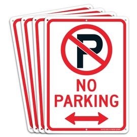 (4 Pack) No Parking Sign With Symbol With Arrows Sign, 10 x 7 Inches Reflective .40 Rust Free Aluminum , UV Protected, Weather Resistant, Waterproof, Durable Ink, Easy To Mount